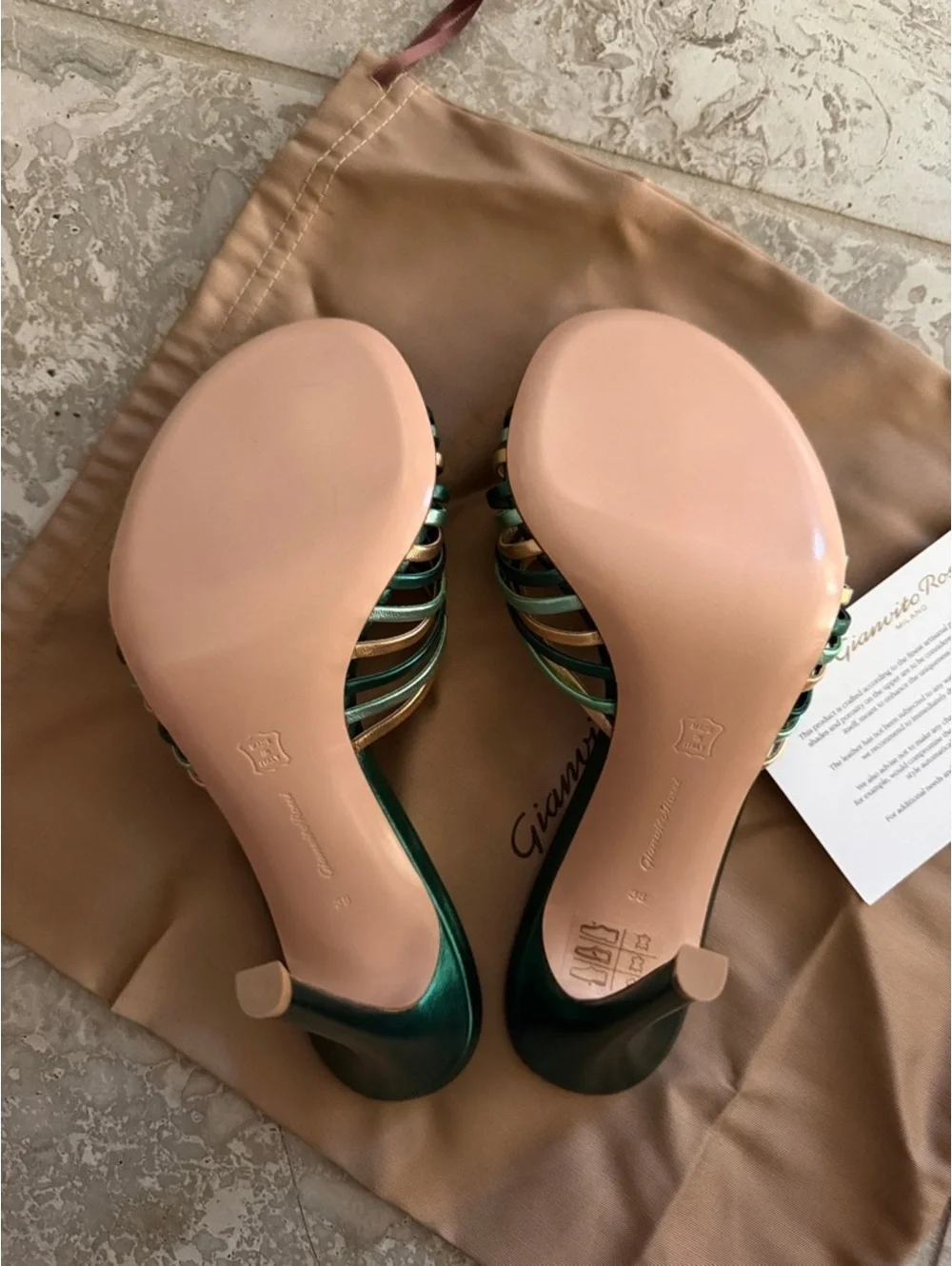 Gianvito Rossi Vyna Sandals in Emerald Green, Knot-Front Stiletto, Size 38, NEW